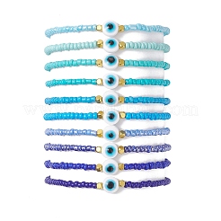 10 pulsera elástica de cuentas de vidrio para mujer&nbsp;BJEW-MZ00242