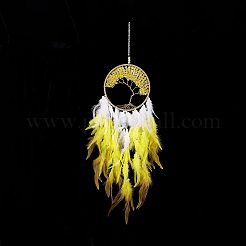 Toile/filet tissé en fer avec des décorations de pendentifs en plumes&nbsp;AJEW-B017-12