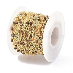 Chaîne de perles en laiton et oeil de tigre naturel&nbsp;CHC-D029-15G-11