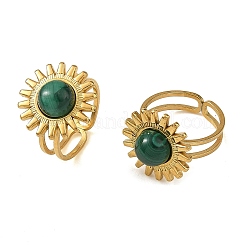 Bracciale aperto in malachite naturale e acciaio inossidabile&nbsp;RJEW-JR01091-01