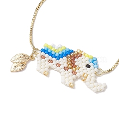 Braccialetti a maglie con perline di vetro di elefante&nbsp;BJEW-MZ00067-02