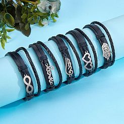 5pcs 5 styles de bracelets multibrins en cuir rétro&nbsp;BJEW-SZ0001-26