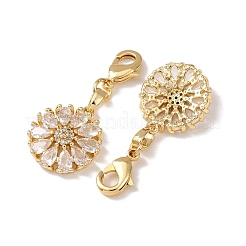 Blumenförmige Messing-Anhänger mit Mikropavé-Fassung aus klaren Zirkonia&nbsp;KK-T083-01O-G
