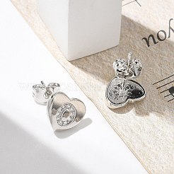 Orecchini a bottone con micro pavé di zirconi chiari in ottone placcato cremagliera&nbsp;EJEW-K299-01P-O