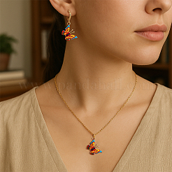 Set di collana con ciondolo a forma di farfalla in lega smaltata e orecchini a cerchio in 3 colore&nbsp;SJEW-HY0001-03