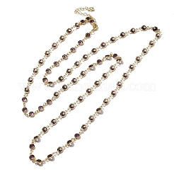 Messing lila Zirkonia flache runde Gliederkette lange Halsketten&nbsp;NJEW-C070-01B-G