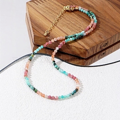 Halsketten im Bohème-Stil aus natürlichem afrikanischen Türkis (Jaspis) & Rhodonit & rotem Aventurin & Aquamarin mit facettierten runden Perlen für Damen&nbsp;EF1114