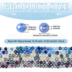 6 brins 3 brins de perles de verre électrolytique de couleurs&nbsp;EGLA-TADJ0001-16