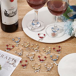 Charms in vetro di vino con ciondolo in lega di stile tibetano in stile 24 pz 12 con risultati in orecchino a cerchio in ottone&nbsp;AJEW-AB00059