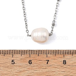 Halskette mit Anhänger aus Naturperlen und 304er Edelstahl&nbsp;NJEW-JN06149-02