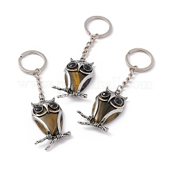 Schlüsselanhänger mit Anhänger aus natürlichem und synthetischem Eulen-Edelstein&nbsp;KEYC-G056-01AS