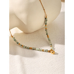Colliers à perles rondes en acier inoxydable 304 avec pendentif en forme de larme et turquoise africaine naturelle (jaspe)&nbsp;WGE7304-01