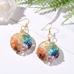 Bague tressée avec éclats de pierres précieuses mélangées naturelles et synthétiques avec boucles d'oreilles pendantes arbre de vie&nbsp;EJEW-JE04878-01
