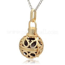 Pendentifs à cage ronde creuse en laiton doré&nbsp;KK-J235-03G