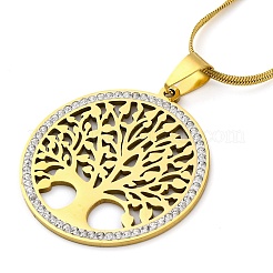 Collane rotonde piatte in acciaio inossidabile 201 con ciondolo a forma di albero della vita&nbsp;NJEW-S007-16G