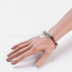 Bracelets extensibles en amazonite à fleurs naturelles&nbsp;BJEW-JB03772-02