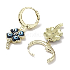 Pendientes colgantes de latón chapado en oro real de mal de ojo de 18k&nbsp;EJEW-L269-011G-01