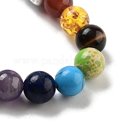 Bracelets extensibles en perles naturelles mélangées rondes chakra&nbsp;BJEW-K251-05