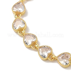 Herzförmige Gliederkettenarmbänder aus Messing mit Zirkonia-Pavé für Damen&nbsp;BJEW-P385-07G-02