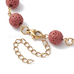 Realizzazione di braccialetti con catena rotonda con perline rotonde in pietra lavica naturale tinta&nbsp;AJEW-JB01206-03