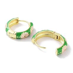 Boucles d'oreilles créoles en laiton plaqué or véritable 18 carats avec imprimé floral pour femme&nbsp;EJEW-L269-119G