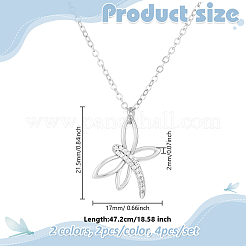 4 collier pendentif libellule en alliage de cristal strass 2 couleurs&nbsp;NJEW-HY0001-13