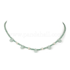 Collier pendentif en forme de larme de verre avec chaînes de perles naturelles&nbsp;NJEW-JN04342
