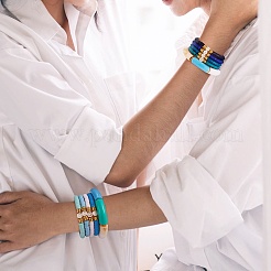 10pcs 10 bracelets extensibles perlés heishi en argile polymère faits à la main avec coeur&nbsp;BJEW-SW00036-03