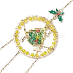 Décoration de pendentif d'arbre de noël en laiton enveloppé de fil de perles de verre&nbsp;HJEW-TA00235