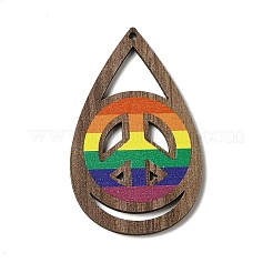 Colgantes grandes de madera de álamo impreso de una sola cara con tema de la bandera del arco iris/orgullo&nbsp;WOOD-G014-02E