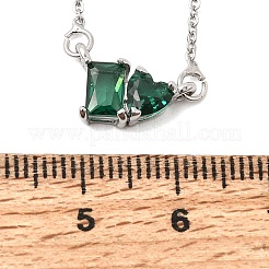 Collares con colgante rectangular y en forma de corazón de latón con circonitas cúbicas engastadas en cadena de cable&nbsp;KK-CBAB173-04P-09