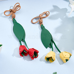 2 pièce de décoration à suspendre pour clés en similicuir à fleurs&nbsp;FIND-GF0008-35