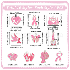 40 Stück 10 Stile Brustkrebs-Rosa-Bewusstseinsband-Thema-Legierungs-Emaille-Anhänger&nbsp;ENAM-UN0001-28