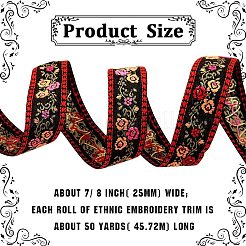 50 Yards besticktes Nylon-Jacquardband mit Blumen im ethnischen Stil&nbsp;PW-WG55654-03