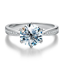 Bagues en argent sterling plaquées rhodium avec pavé de moissanite de 925 mm pour femmes&nbsp;WG36A3D-17