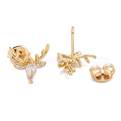 Orecchini a bottone in ottone con zirconi chiari e micro pavè&nbsp;EJEW-F264-12