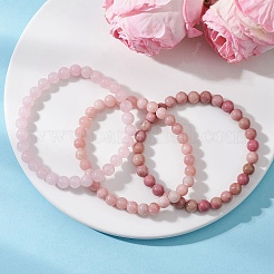 3 bracciale elastico con perline rotonde in rodocrosite naturale&nbsp;BJEW-JB12836