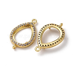 Tropfenförmige Messing Micro Pave klare Zirkonia Verbinder Cabochon Fassungen&nbsp;KK-NH0007-01G