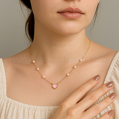 4 collar con colgante de corazón rosa de resina y aleación de 2 colores con perla de imitación.&nbsp;NJEW-HY0001-12
