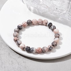 Pulseras elásticas con cuentas redondas de jaspe de cebra rosa natural&nbsp;BJEW-JB09832