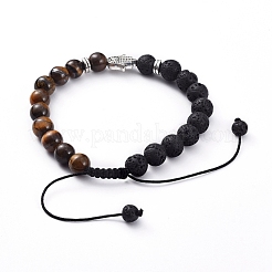 Braccialetti intrecciati regolabili con pietra lavica naturale e occhio di tigre&nbsp;BJEW-JB04987-01