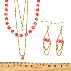 Unterlegscheibe 304 Edelstahl & Glasperlen-Halskette und Ohrring-Set für Damen&nbsp;SJEW-JS01384