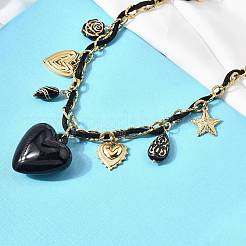 Colliers plastron avec pendentif cœur noir en acier inoxydable 304 et acrylique pour femmes&nbsp;NJEW-A063-04G
