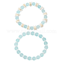 2 bracelet extensible en perles rondes en verre transparent et perles de coquillage blanc naturel pour hommes et femmes&nbsp;BJEW-JB11846
