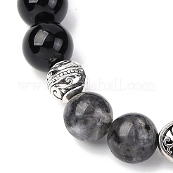 Stretch-Armbänder aus Legierung und natürlichem schwarzem Onyx und Larvikit mit runden Perlen für Männer und Frauen&nbsp;BJEW-JB12567
