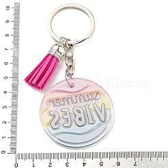 Rond plat en acrylique avec pendentif pompon en daim&nbsp;KEYC-G060-01D