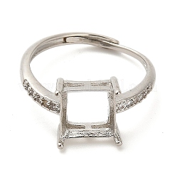 Componenti per anello regolabile in ottone quadrato con micro pavé di zirconi cubici trasparenti&nbsp;KK-NH0001-20P