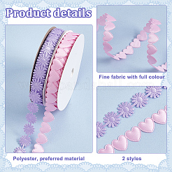 2 Rolle 2 Stile Herz & Blume Polyester Spitzenband&nbsp;OCOR-PH0004-66B