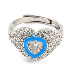 Bague réglable coeur en émail avec zircons cubiques transparents&nbsp;RJEW-Q781-01P-02