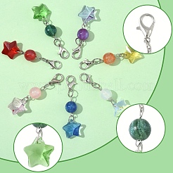 7 ciondolo rotondo a forma di stella in vetro colorato&nbsp;HJEW-YW00103